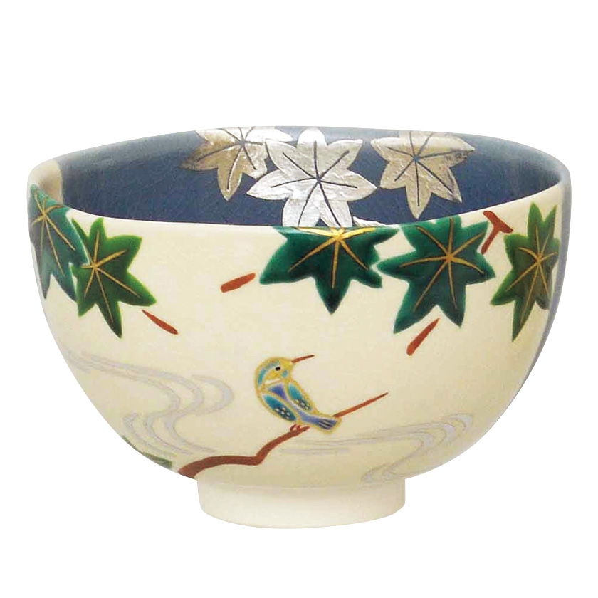 茶道具 抹茶茶碗（まっちゃちゃわん） 茶碗 掛分色絵 青楓に翡翠 新井 