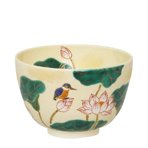茶道具 抹茶茶碗（まっちゃちゃわん） 茶碗 色絵 蓮と翡翠 加藤 永山