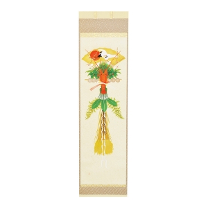茶道具 掛軸（かけじく） 軸一行 「寿 海老飾りの図」 上村 久志画