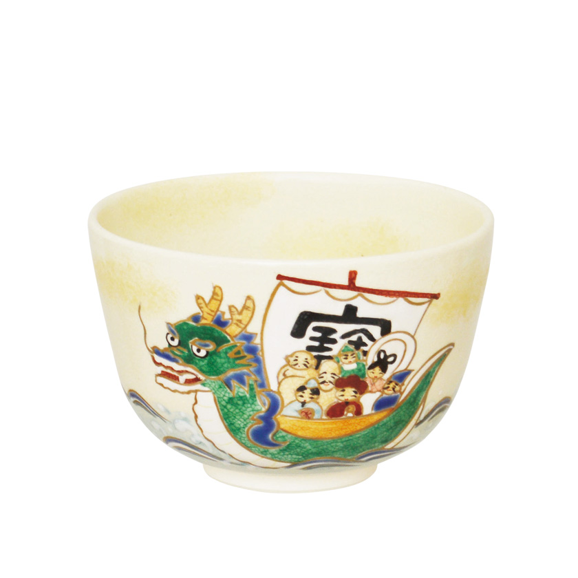茶道具 抹茶茶碗（まっちゃちゃわん） 茶碗 色絵 龍頭船に七福神 加藤 