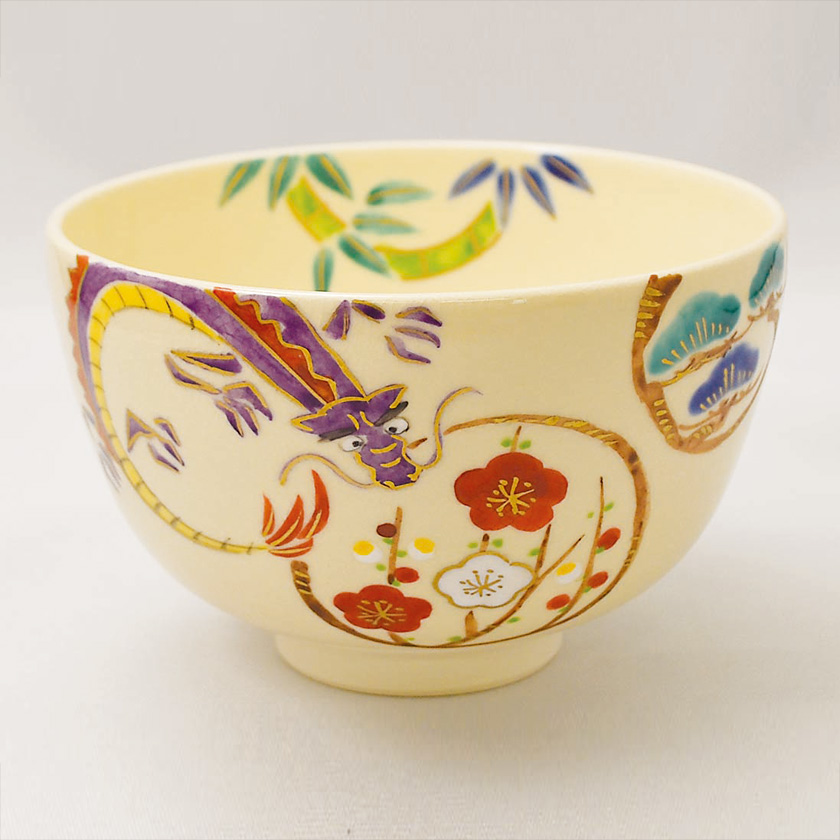 茶道具 抹茶茶碗（まっちゃちゃわん） 色絵茶碗 丸紋に龍 小野 志峰 