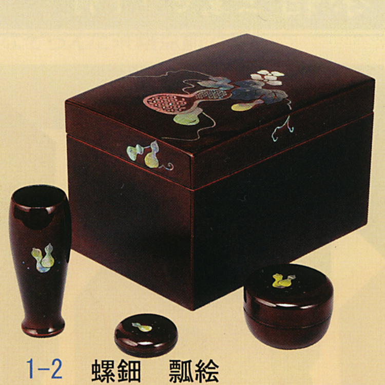 茶道具 利休茶箱 螺鈿 瓢絵 （三点セット付） 宗慎 茶箱