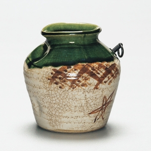 茶道具蹲(うずくまる)花入織部和陶