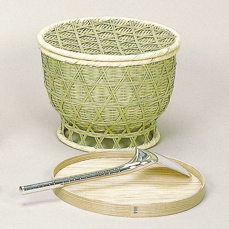 茶道具 竹飯器セット (曲給仕盆・銀色杓子付) 懐石道具