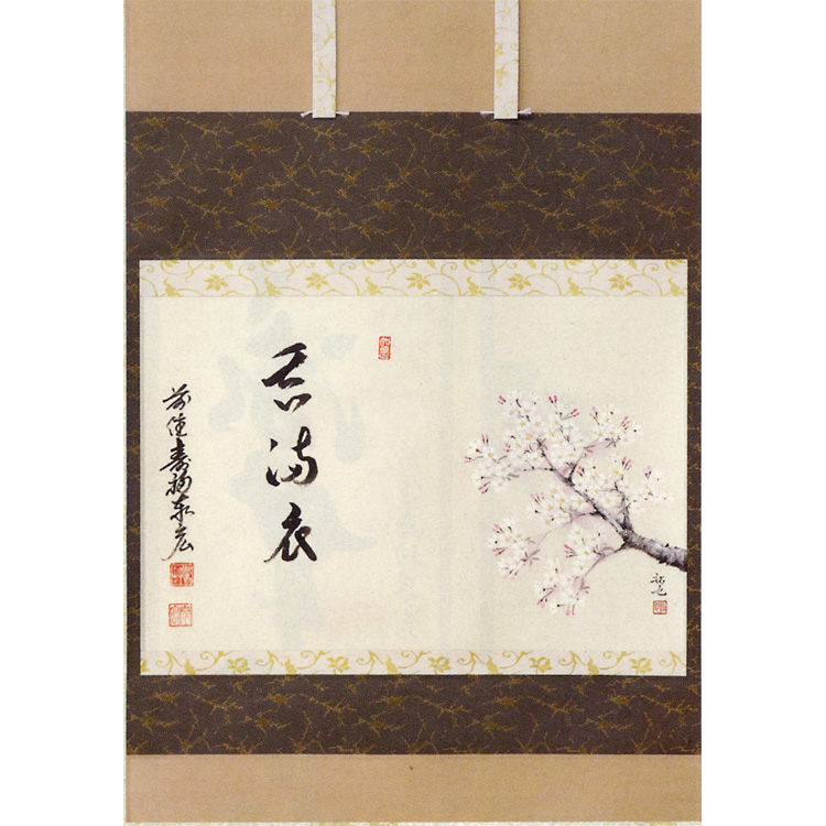 卯月（四月） 横軸画賛「桜」 賛 香満衣 松濤秦宏（宗潤）和尚 画 奥田拓也 【掛軸】(茶道具 通販 楽天)