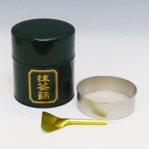 茶道具 抹茶ふるい缶(3色展開：緑、朱、溜) 