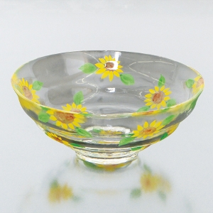 茶道具 平茶碗（ひらちゃわん） ガラス平茶碗 向日葵いっぱい 【耐熱】 小手鞠窯