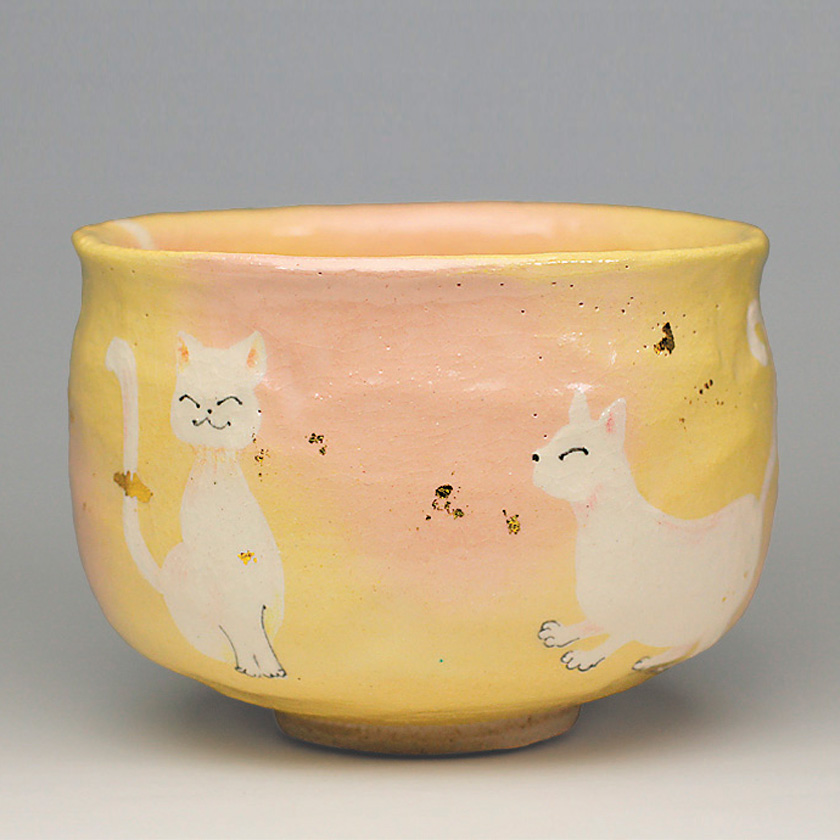 茶道具 抹茶茶碗（まっちゃちゃわん） 猫の絵 茶碗 吉村 楽入