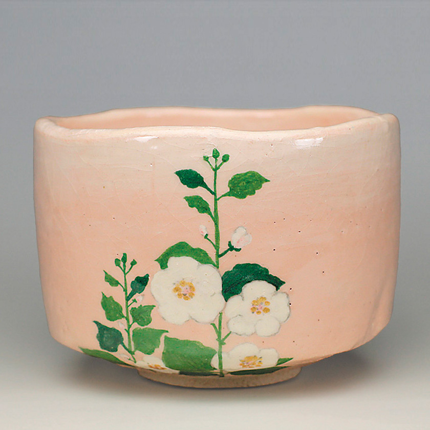 茶道具 抹茶茶碗（まっちゃちゃわん） 立葵の絵 茶碗 吉村 楽入