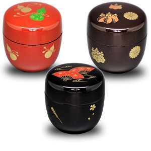 茶道具 棗（なつめ） 中棗 朱・黒・溜　樹脂製 絵付  ※3色からお選び頂けます。商品は1個の価格です。