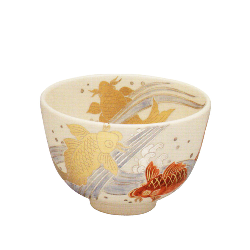 茶道具 抹茶茶碗（まっちゃちゃわん） 色絵 鯉の滝のぼり 茶碗 田中 方 