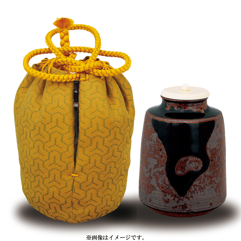 陶器ラ３９６　茶入　『薩摩焼』『野崎正ニ(錦正)造』『金彩色絵』　共箱　茶道具