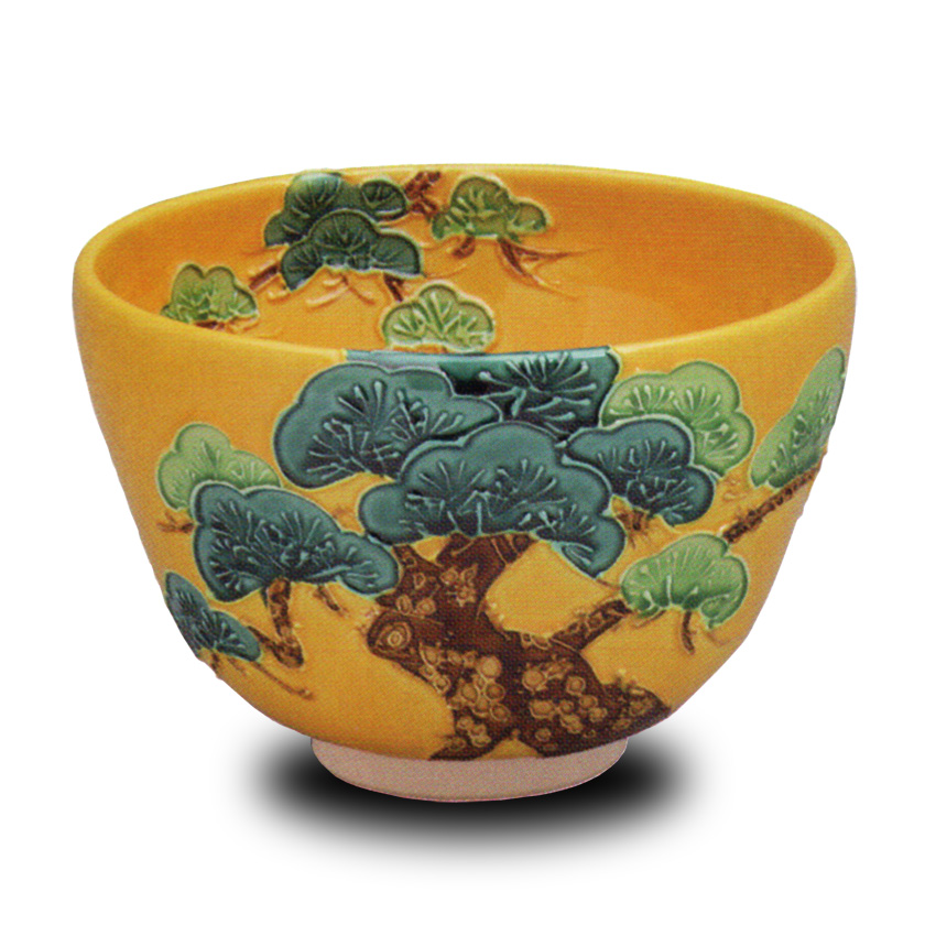 陶器Ｍ５０１ 茶碗 『萩焼』『東光山松緑窯 大和松雁造』 抹茶碗 共箱 