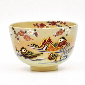 茶道具 楽茶碗（らくちゃわん） 白楽 桜の絵 茶碗 吉村 楽入｜茶道具