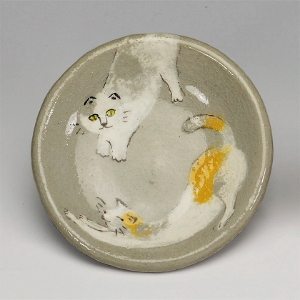 茶道具 菓子器（かしき） 豆皿いろいろ 猫の絵 楽入窯