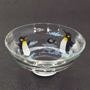 茶道具 平茶碗（ひらちゃわん） ガラス平茶碗 ペンギン親子と南十字星 【耐熱】 松本 明日香