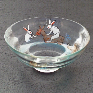 茶道具 平茶碗（ひらちゃわん） ガラス平茶碗 動物水遊び 【耐熱】 小手鞠窯