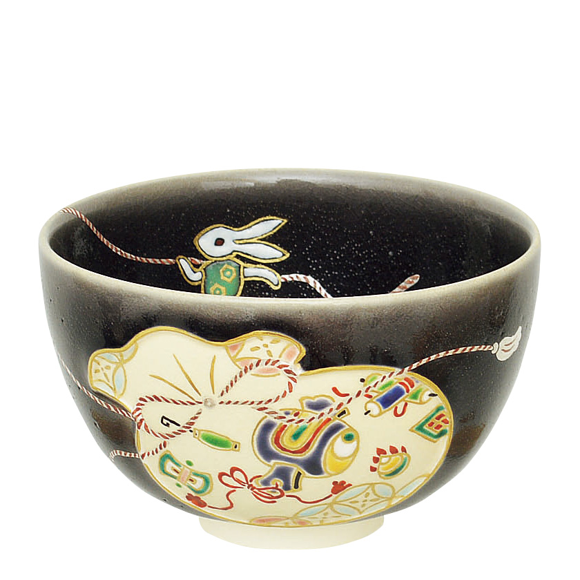茶道具 抹茶茶碗（まっちゃちゃわん） 茶碗 墨紫釉 宝袋に兎 干支 新井