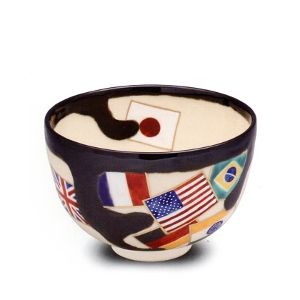 茶道具 抹茶茶碗（まっちゃちゃわん） 色絵 万国旗（世界友好） 茶碗 御題 中村 源水