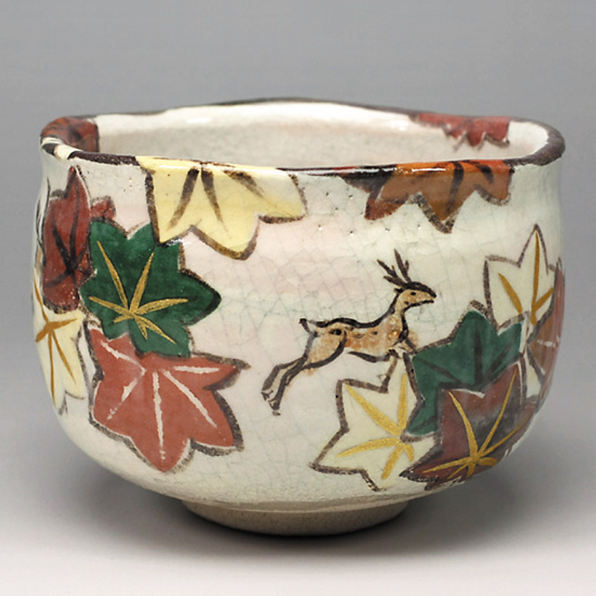 茶道具 抹茶茶碗（まっちゃちゃわん） 乾山紅葉に鹿の絵 茶碗 吉村 楽