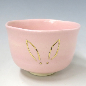 茶道具 抹茶茶碗（まっちゃちゃわん） 万能碗 ピンク地 兎紋 干支 楽入窯